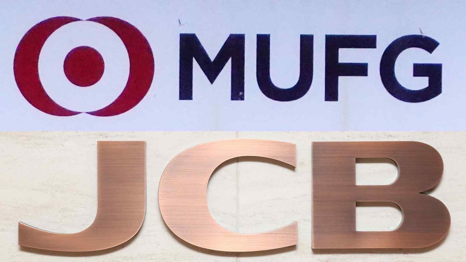 The corporate logos of Japanese financial group MUFG and card network JCB