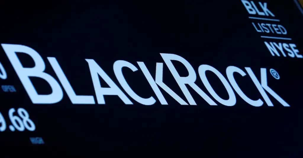 The BlackRock logo displayed on a stock exchange ticker screen