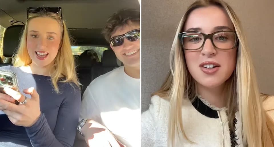 Talia Stafford in a car with a friend and in a close up video selfie