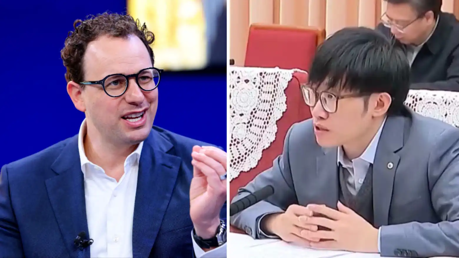 Split image of Anthropic CEO Dario Amodei and DeepSeek CEO Liang Wenfeng
